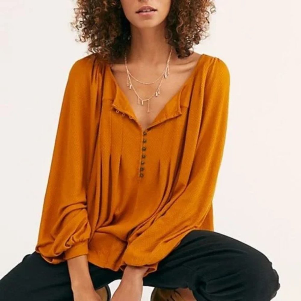 Free People Devin peasant top in Autumn Pearl XL - Picture 2 of 7